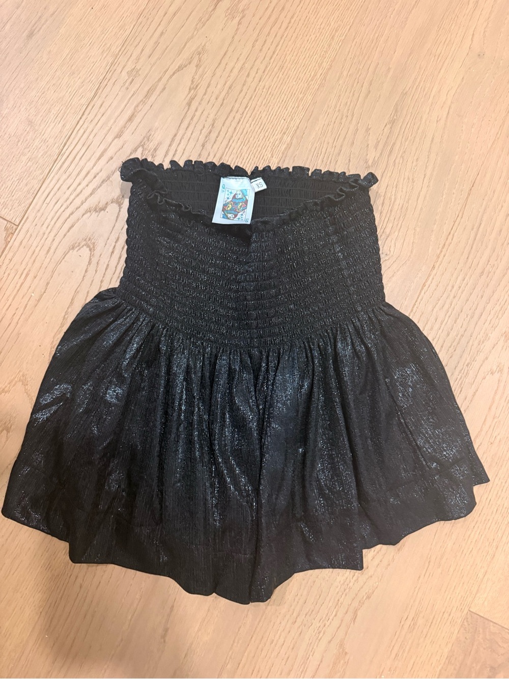QUEEN OF SPARKLES Black Smocked Flared Mini Skirt